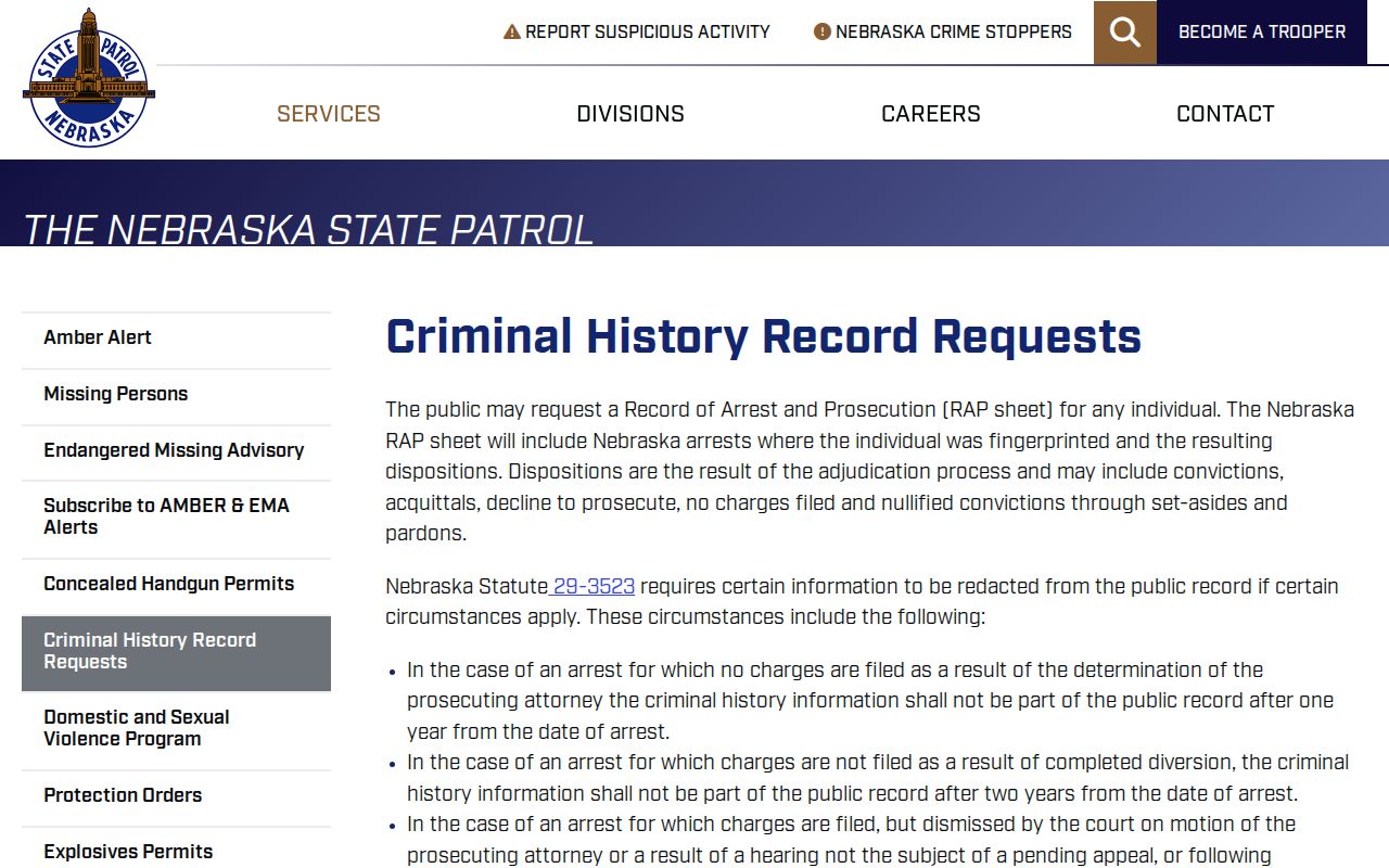 Furnas County criminal history Nebraska State Patrol request guide