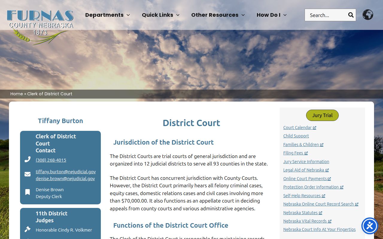Furnas County criminal court case records at the District Court clerk