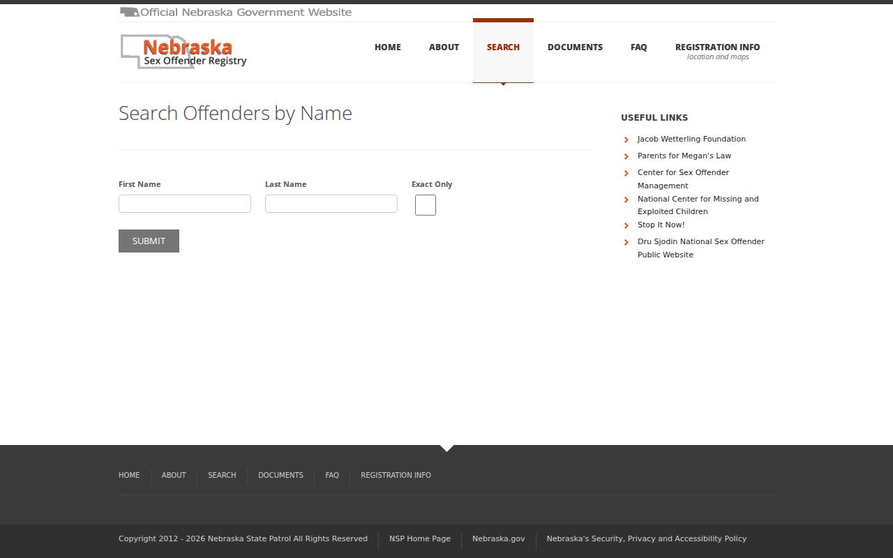 Furnas County sex offender registry name search screen