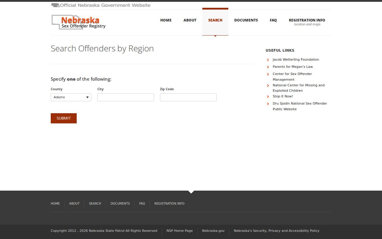 Furnas County sex offender registry region search fields