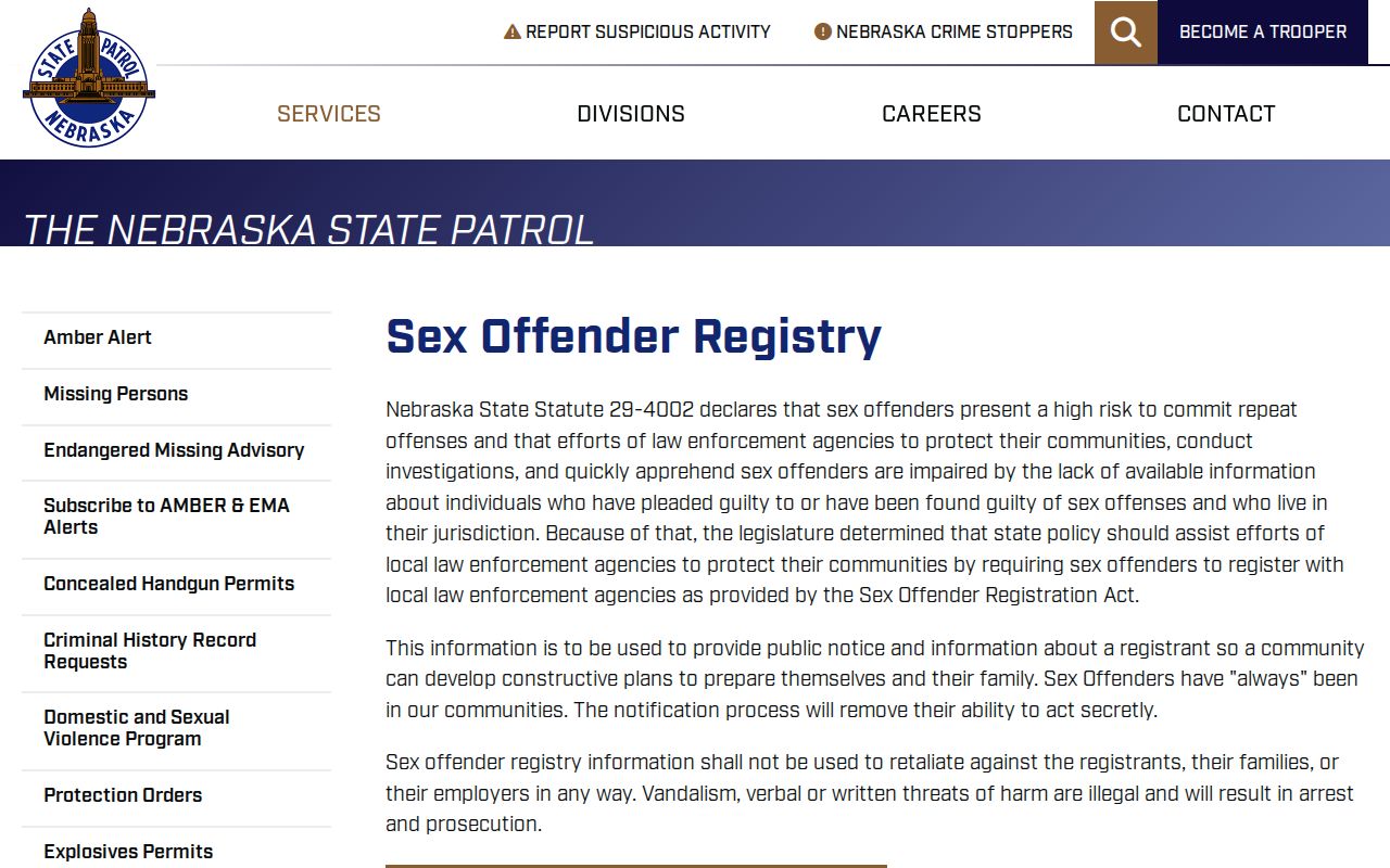 Nebraska State Patrol guidance for a Furnas County sex offender check